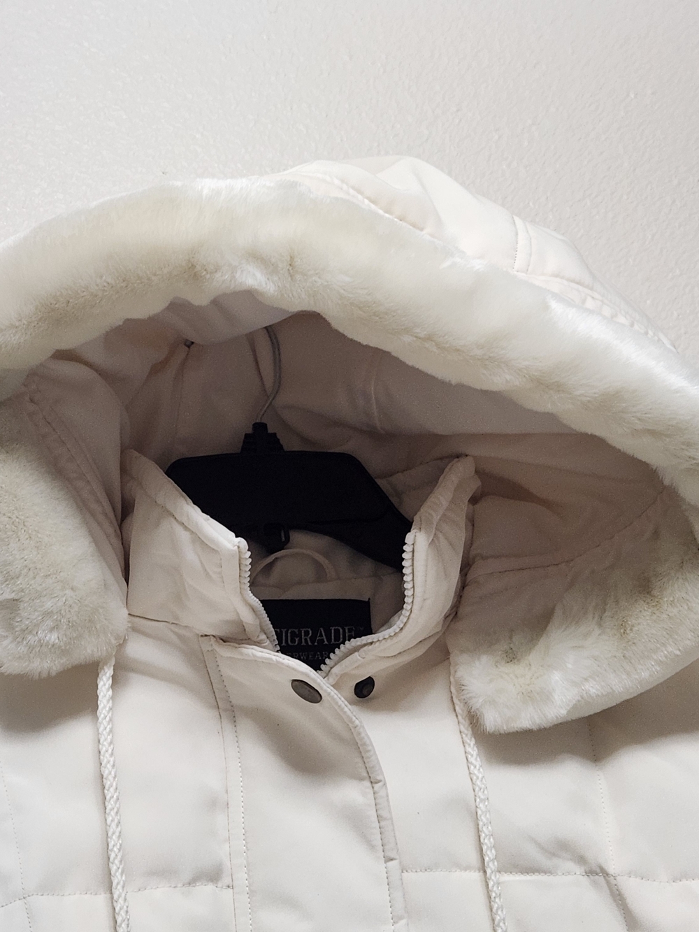 💐NEW Centigrade Goose Down Jacket Womens M Cream Faux Fur Longline Y2K Winter - Picture 7 of 16